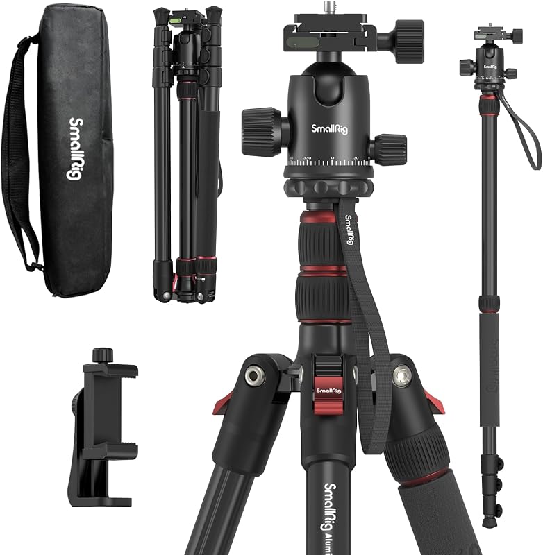 SMALLRIG 3935 180cm Alumínium Kamera Tripod Monopod, 360° Gömbfej, Telefontartó, 15kg Terhelhetőség