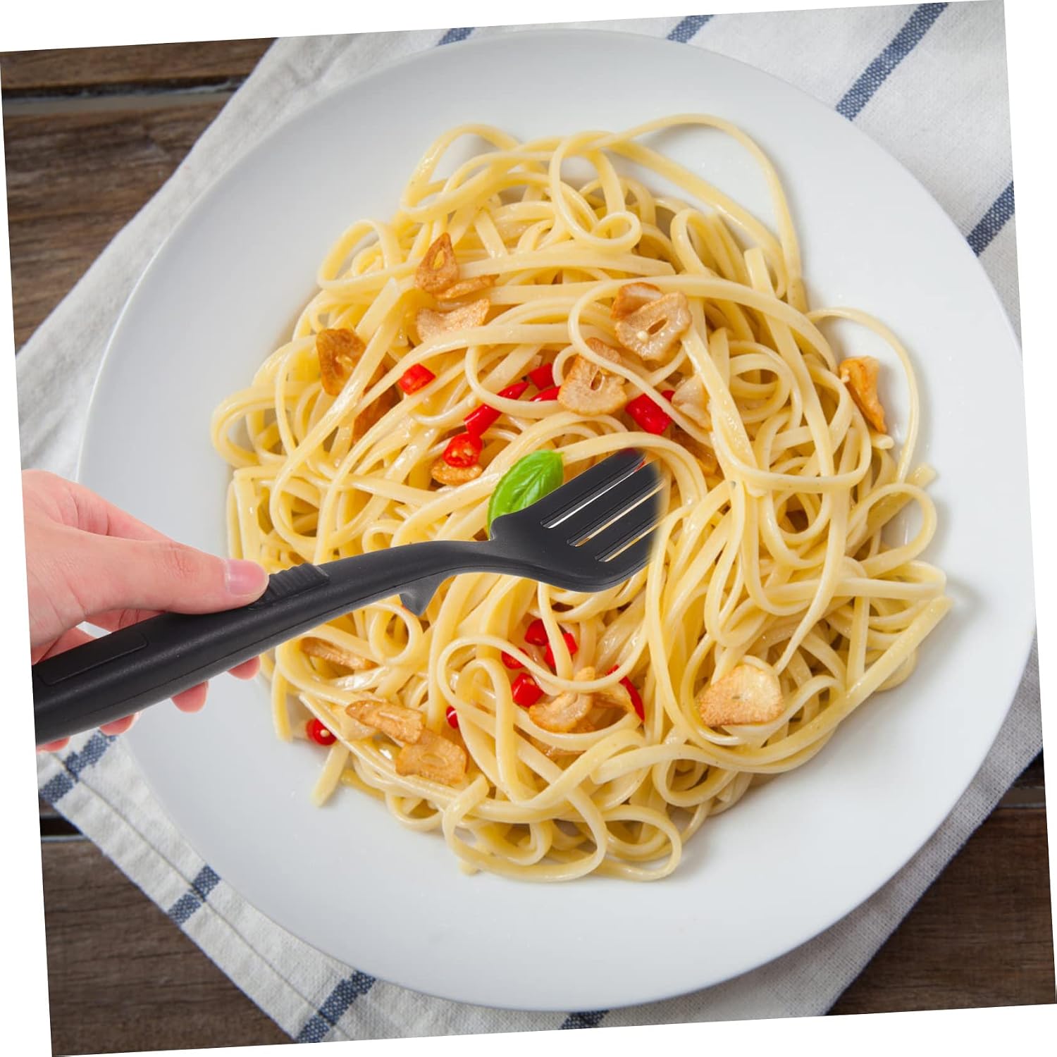 2pcs Large Silicone Cooking Forks, Black Pasta Fork Set