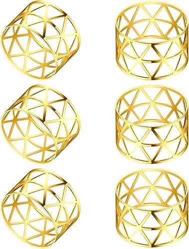 6Pcs Gold Napkin Rings, Hollow Out Design Gold Napkin Ring, Metal Napkins for Ch