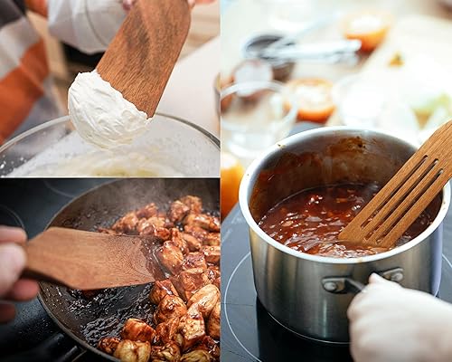 Miniatura 6 de PDSM - Cucharas de madera de acacia para cocinar, juego de utensilios de cocina de madera de 4 piezas de primera calidad, utensilios de madera
