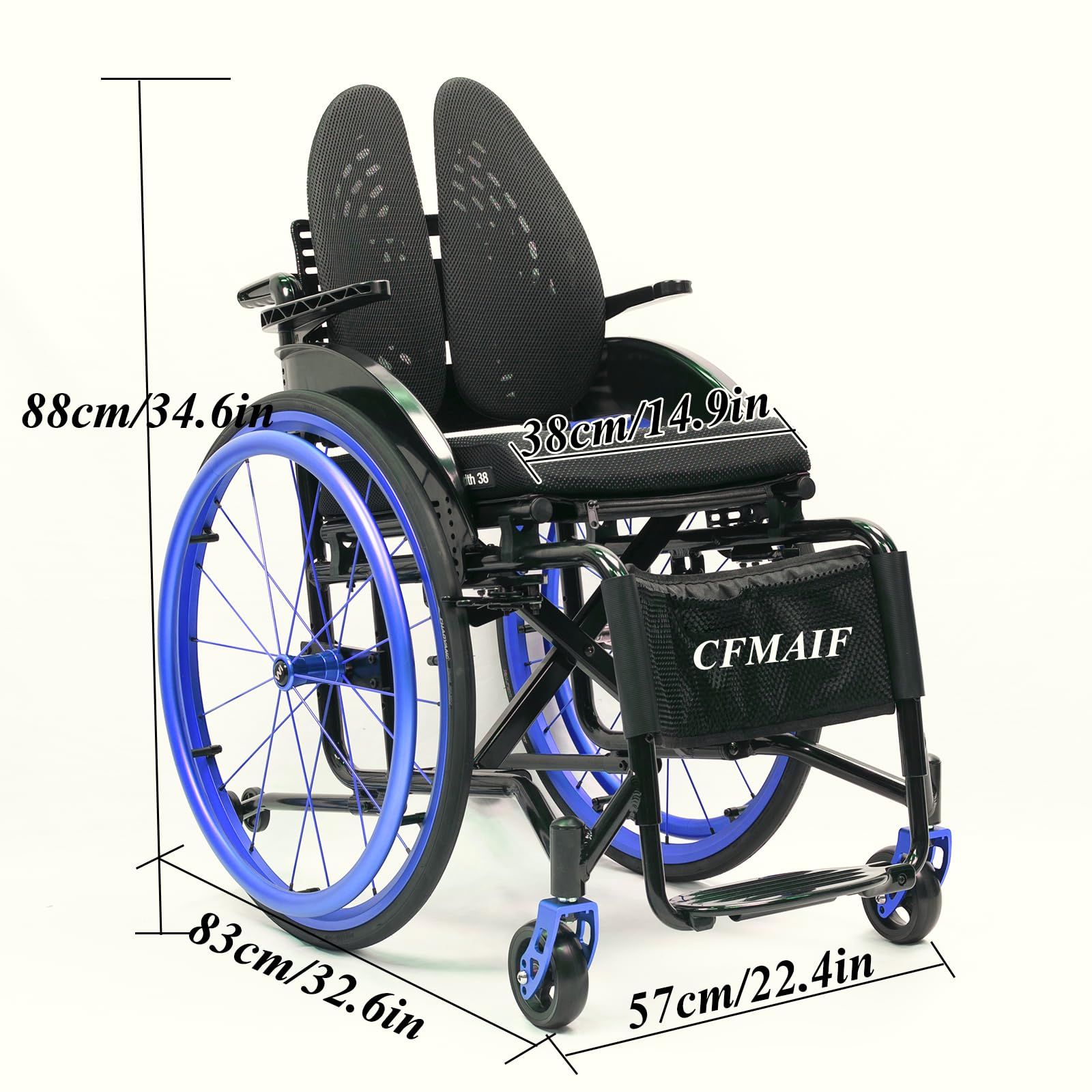 Lekkie aluminiowe wózki inwalidzkie dla dorosłych, składany, sportowy wózek inwalidzki z hamulcami ręcznymi i kołami szybkiego zwalniania, samobieżny (siedzenie 38 cm, fioletowy)