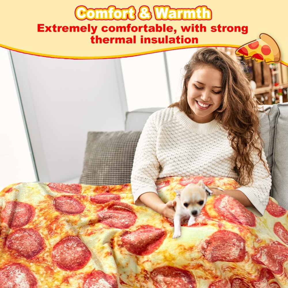 HDFK Pizza Blanket for Kids Double Sided Adult Size Red Pepperoni Realistic Food Fleece Cheese Fluffy Throw Blankets Flannel Funny Novelty Present 60 inches Round Lightweight White Elephant Christmas - Image 5