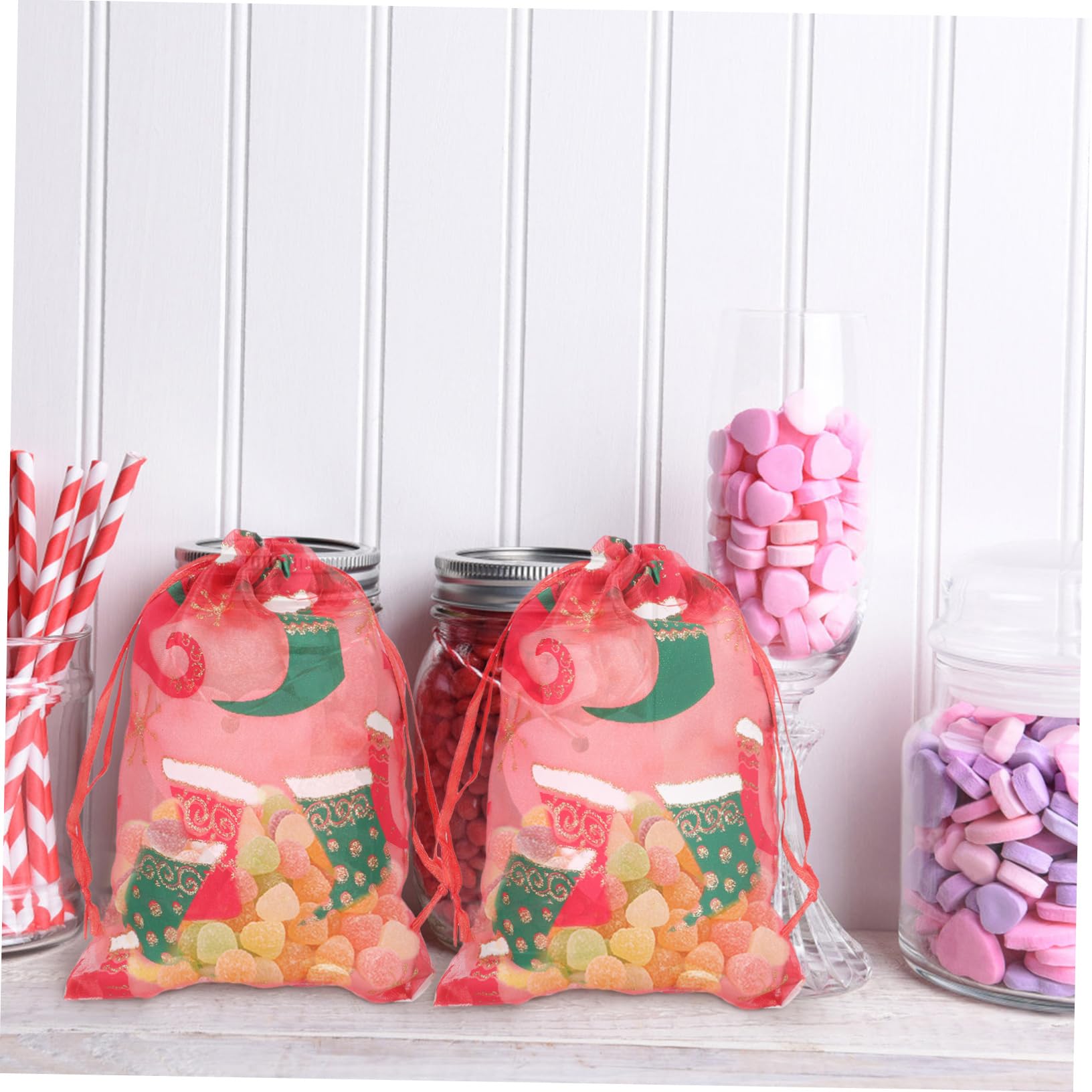 GLEAVI 75stücke Organzabeutel Für Weihnachten Kordelzug Geschenktüten Für Süßigkeiten Für Festlichkeiten Und Familienfeiern Aufbewahrungstaschen Für Snacks Und Kleine