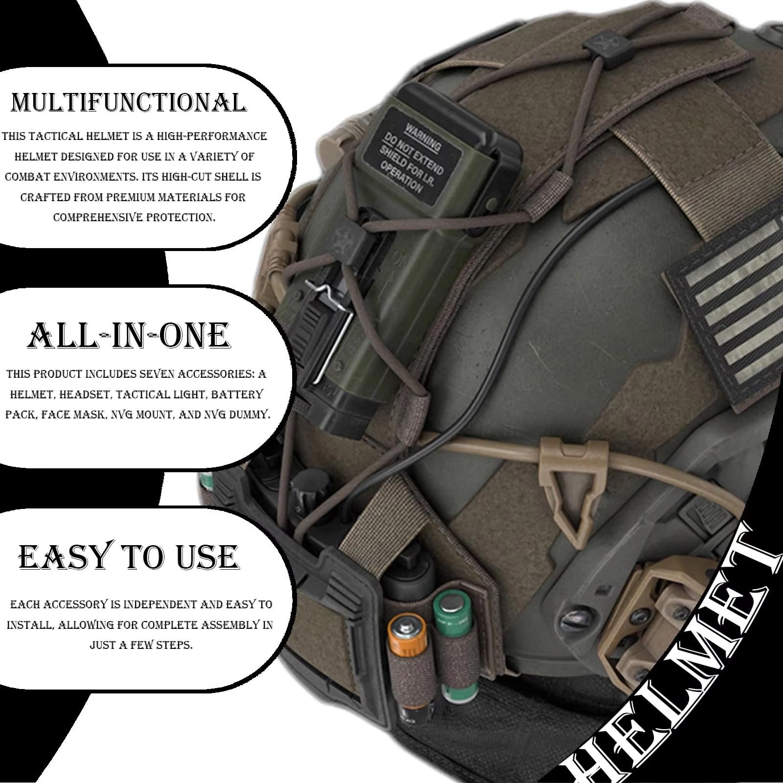 Casco Tattico Airsoft Veloce Con Cuffie Tattiche, Luce Sopravvivenza, Supporto NVG, Pacco Batteria, Borsa Con Pesi, Maschera For Giochi CS All'aperto, Caccia, Cosplay, Painball, Swat Gear