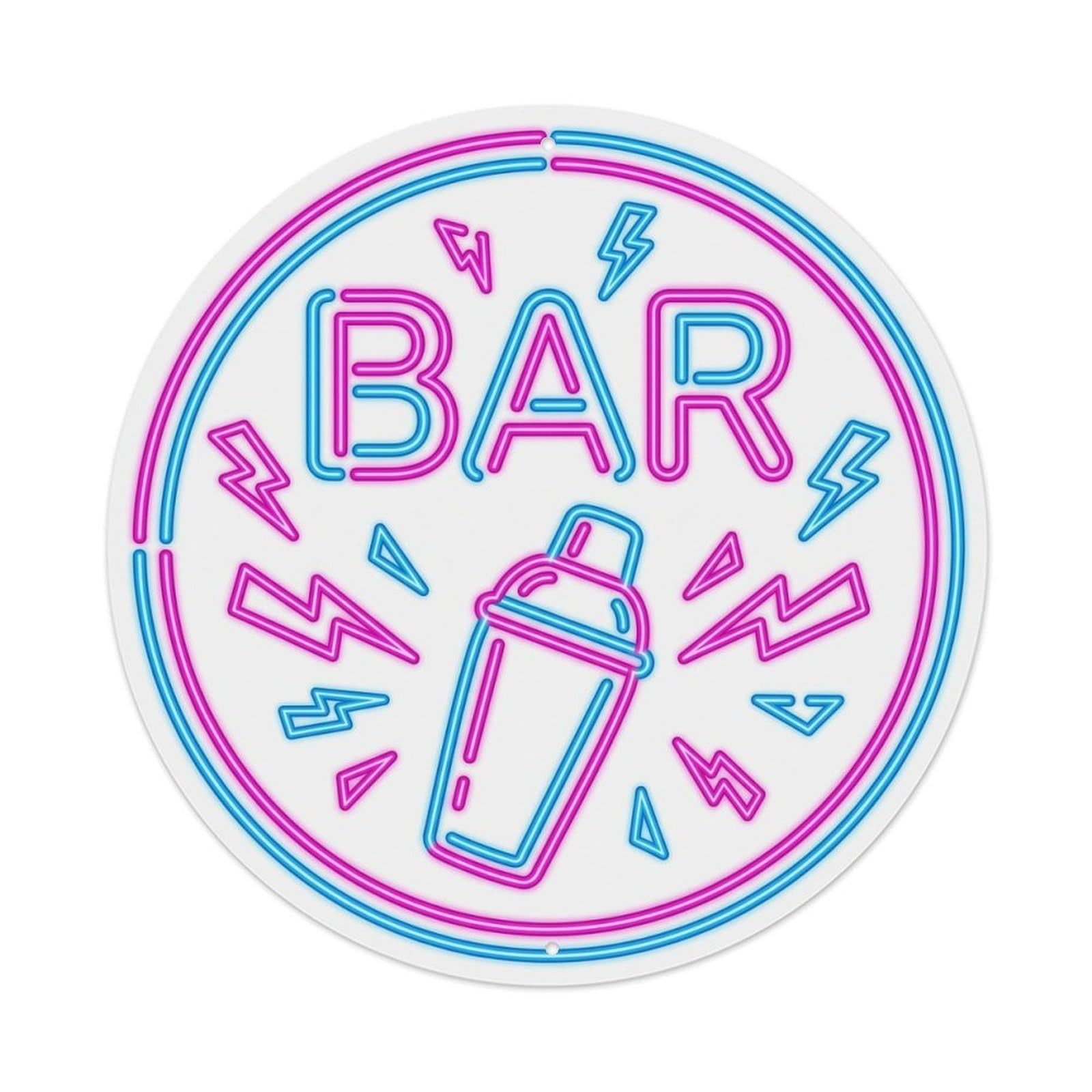BAR Neon Lounge Emblem 1 Metal Tin Sign Plaque Wall Decor for Cafe, Club Bar, Office, Home Garden Round Metal Poster 8x8Inch