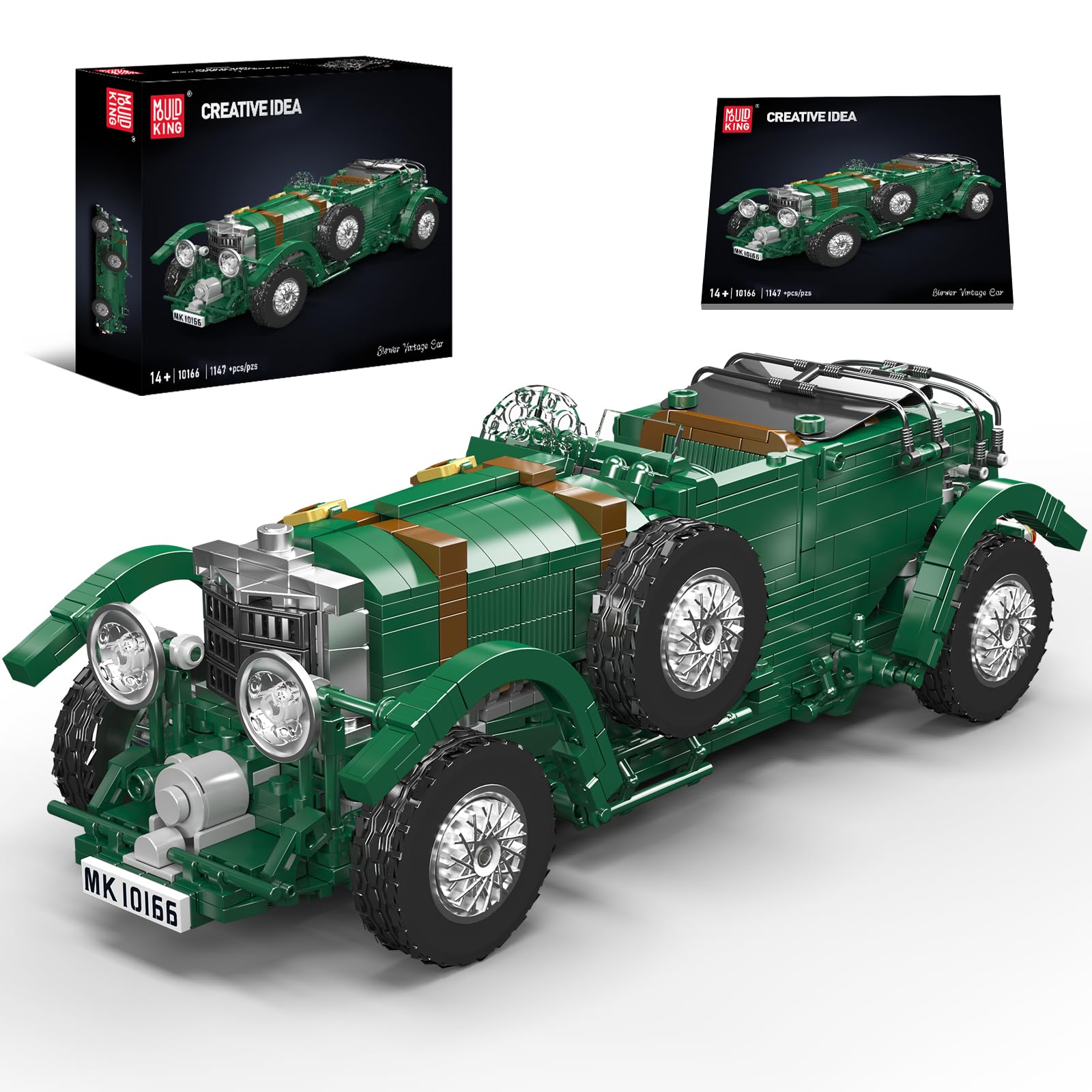 Mould King 10166 Modelo de bloques de construcción de coche antiguo, 1147 piezas Tecnología Versión estática Retro Racing Car Kit de construcción, Vintage Racing Auto Bloques de sujeción Juguetes para