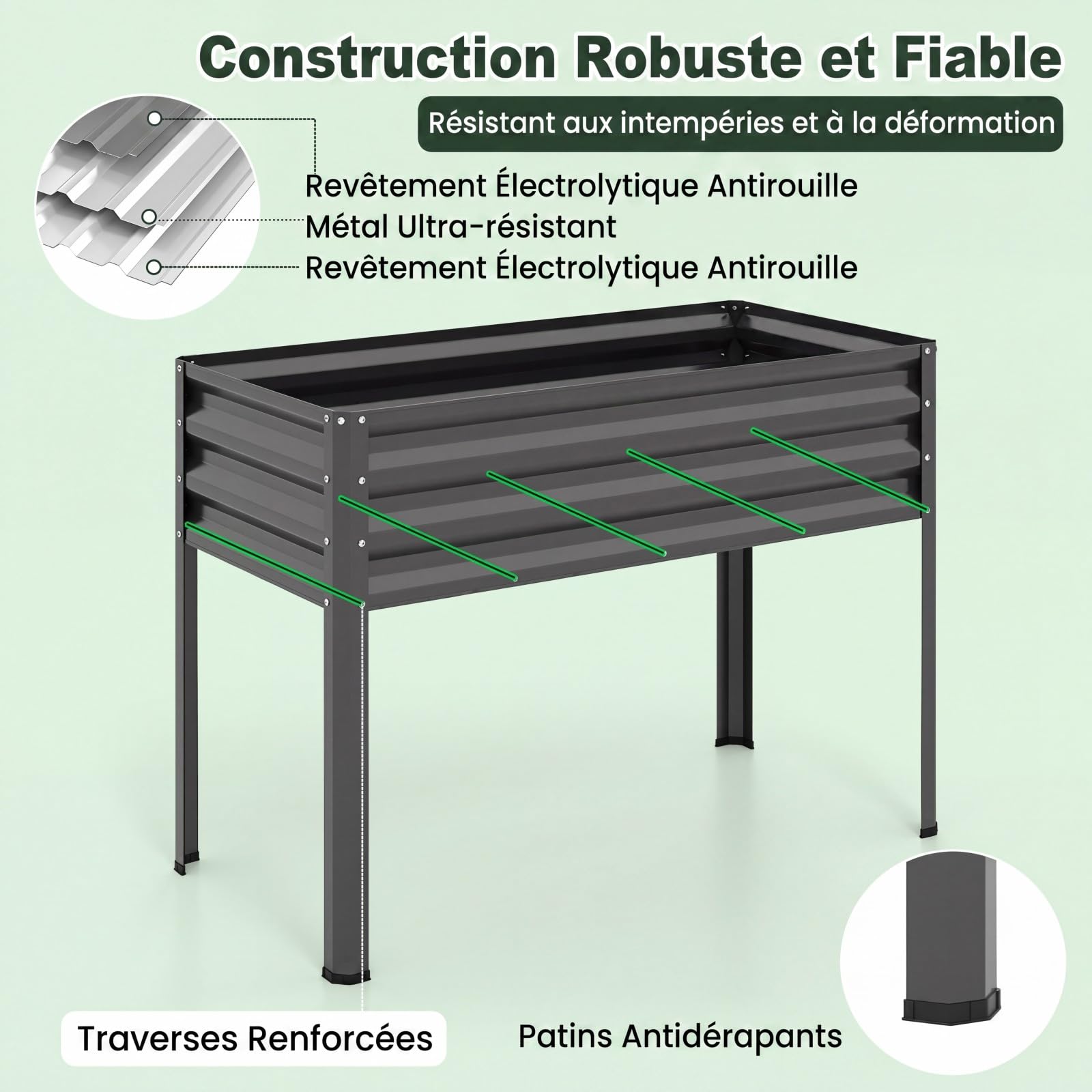 COSTWAY Jardinière Surélevée en Métal avec Serre (Gris) | Carré Potager avec Bâche de Protection, Mini Serre Extérieure avec Porte Zippée Enroulable pour Légumes Plantes Fleurs