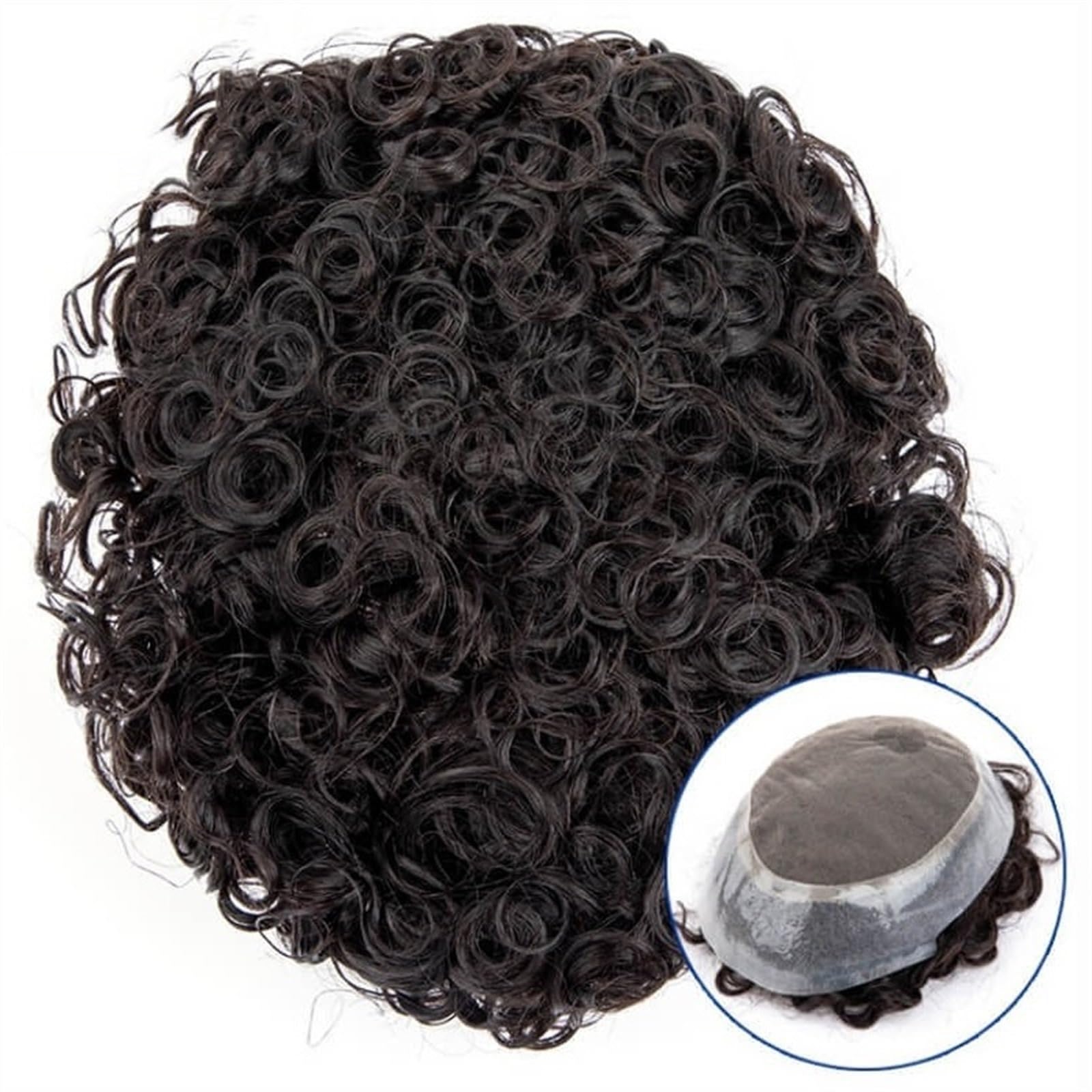 Parrucche Divertenti Protesi for Capelli Maschili durevoli da Uomo Riccio da 20 mm, Pizzo Francese e Toupee da Uomo Trasparente da 1" Parrucca da Uomo(20mm Curly 130%,7x10)