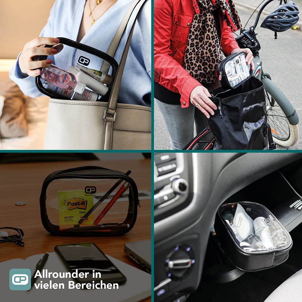 ChackPack Reisetasche Leder Edition - durchsichtig I ideal für Reisen als Handgepäck, Kulturbeutel oder Kosmetiktasche I Unisex Reise Organizer Set I wasserfeste Schminktasche mit Aufhängfunktion