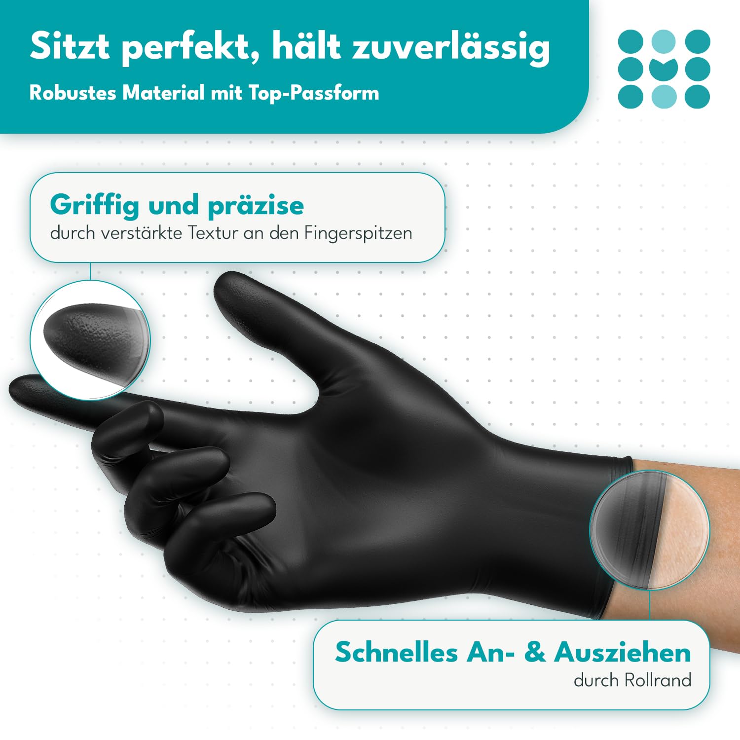 maneo 100x Einweghandschuhe Schwarz, Nitril Handschuhe puderfrei L | Einmalhandschuhe, Handschuhe Einweg, latexfreie Gummihandschuhe, Nitrilhandschuhe, Putz-, Koch- & Haushalts-Handschuhe