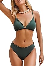 CUPSHE Damen Bikini Set V Ausschnitt Wellenkante Triangel Bikini Lace Up Mid Waist Bademode Zweiteiliger Badeanzug Swimsuit