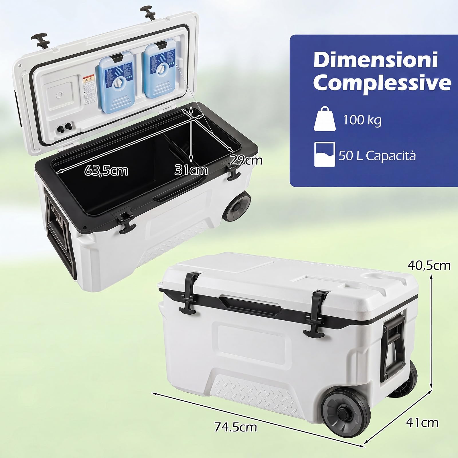 COSTWAY Frigorifero Portatile, Frigo da Campeggio con Ruote, Maniglie, Finestrino Ribaltabile, Portabicchieri, Apribottiglie e Sacchetti di Ghiaccio, per Campeggio, Pesca, Picnic e Festa