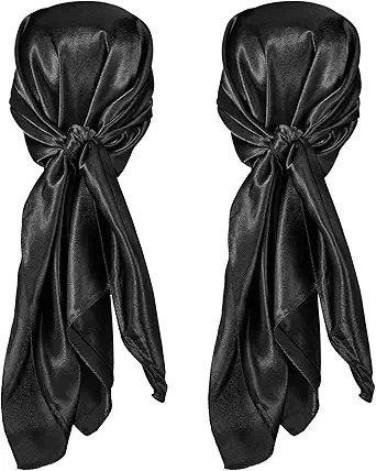 35 Inch Silk Head Scarf 2 Pcs Large Square Neck Scarf Sleeping Hair Wrapping Satin Scarf for Women