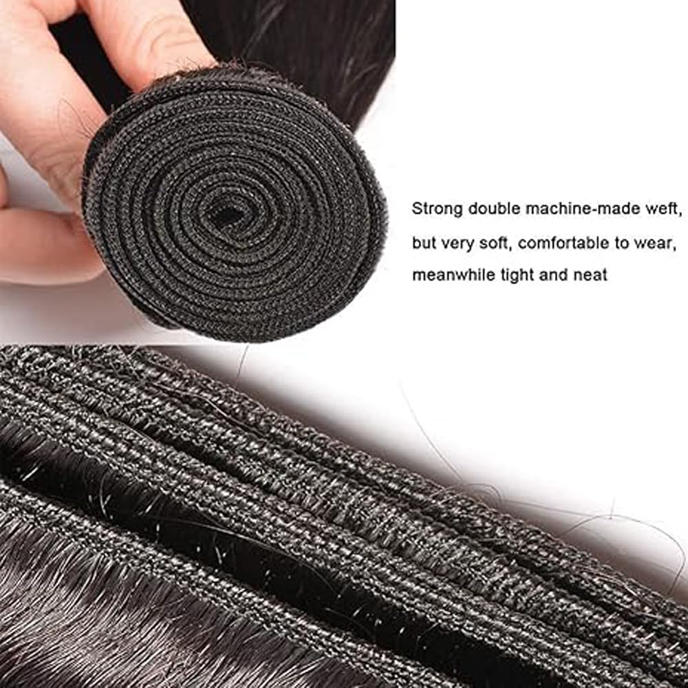Cheveux Humains Straight Human Hair Bundles 1B Natural Black Human Hair Extensions Echthaar Tressen Double Weft Unprocessed Virgin Hair for Woman 1 Bundle 22 Inch