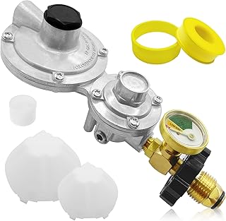 Propane Tank Adapter 2 Stage Propane Regulator with Gauge & POL,Rv Propane Regulator 3/8"