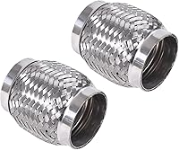 Vista 9 de 2 piezas de tubo flexible de escape de acero inoxidable doble trenzado 1.75" x 4" con extremos de 4" de largo