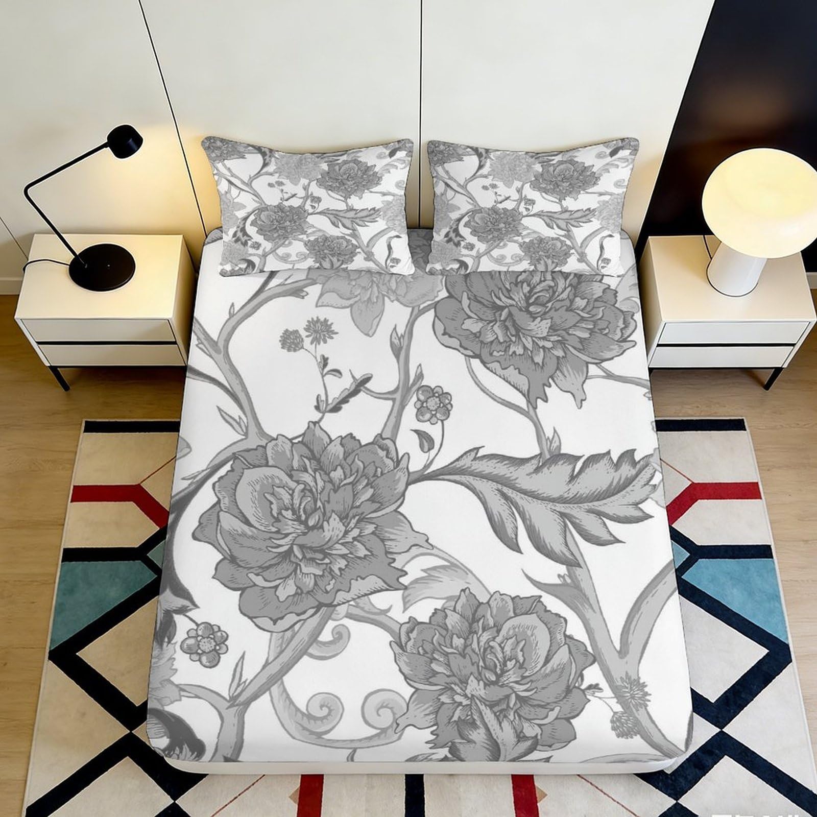 K1r3d9e5 Style-1 3D Printed Skull Floral Fitted Sheet Microfiber Soft Anti-Slip Mattress Cover For Bedroom Dorm Decor Easy Care 90X200x25cm