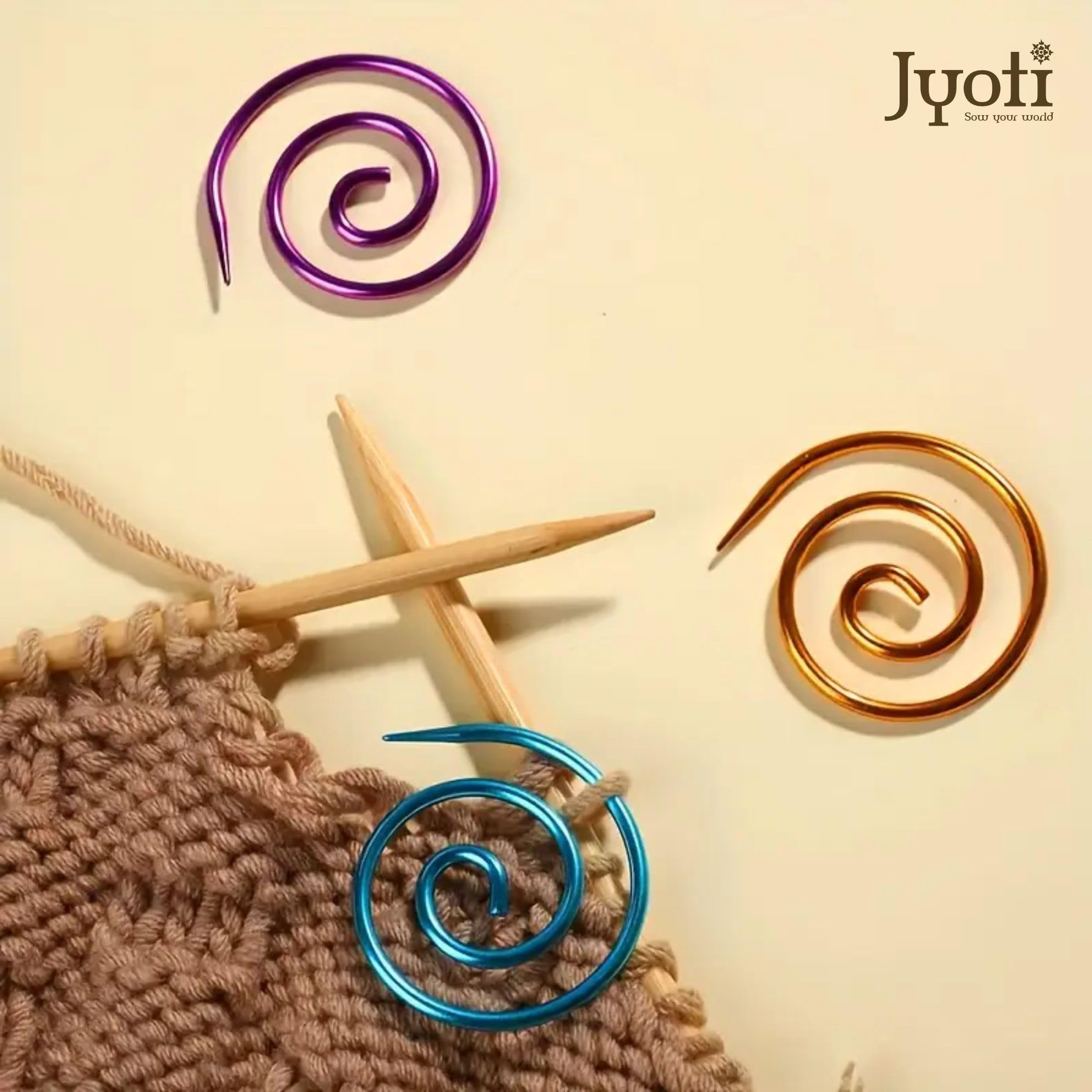 Jyoti Stitch Holder Spiral Aluminium for Knitting & Crochet (3 Pieces in a Pouch), Cable Needle Holder Set, Lightweight Knitting Accessory for Yarn Craft & DIY Projects, Multicolor - Pack of 1 Pouch 4