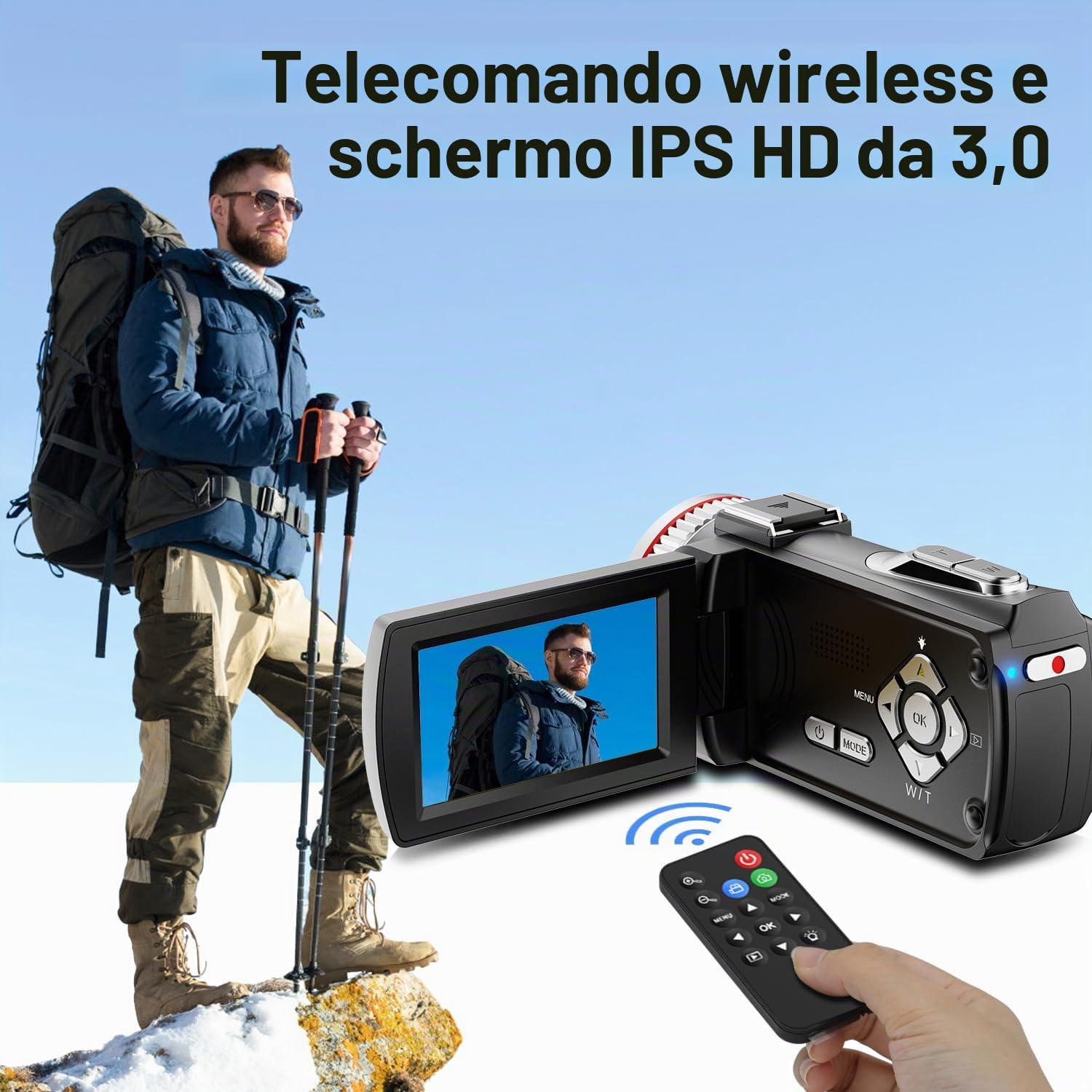 Videocamera 4K 64MP per YouTube, Dual Camera 3" Screen Girevole a 270°, Scheda 64GB, Microfono, Stabilizzatore, Telecomando, 2 Batterie