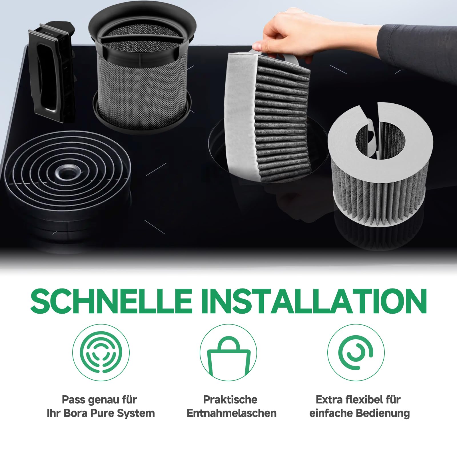 2 Aktivkohlefilter für Bora Pure PUAKF und Bora X Pure (PUXU), PUAKF Filter | Hochwertiger Kohlefilter für Ihr PURU oder PUXU Kochfeld mit Umluft Kochfeldabzug Dunstabzug Ersatzfilter (2 Stück)