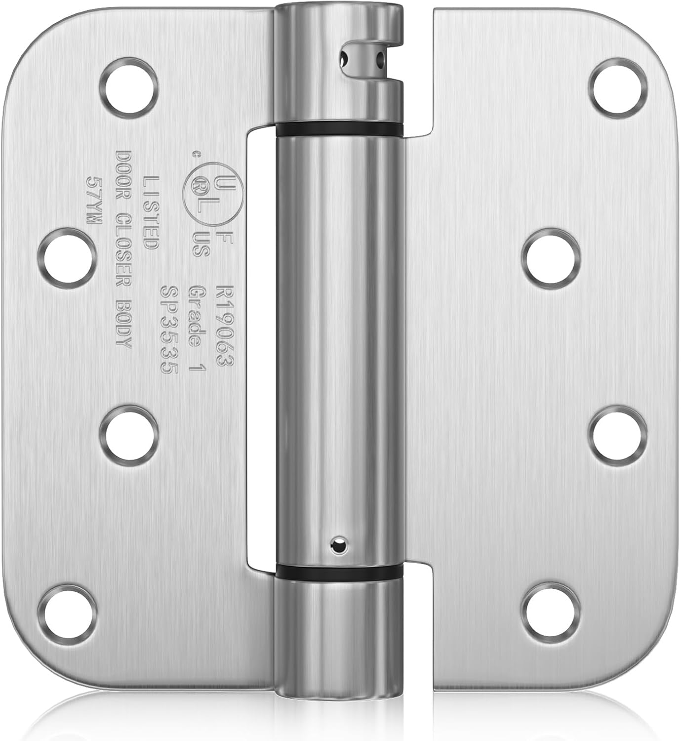 Haidms 6 Pack Self Closing Door Hinges 4 Inch Brushed Nickel Spring Hinge with 5/8'' Radius Corner Adjustable Tension Spring Loaded Hinges for Heavy Duty Exterior Door