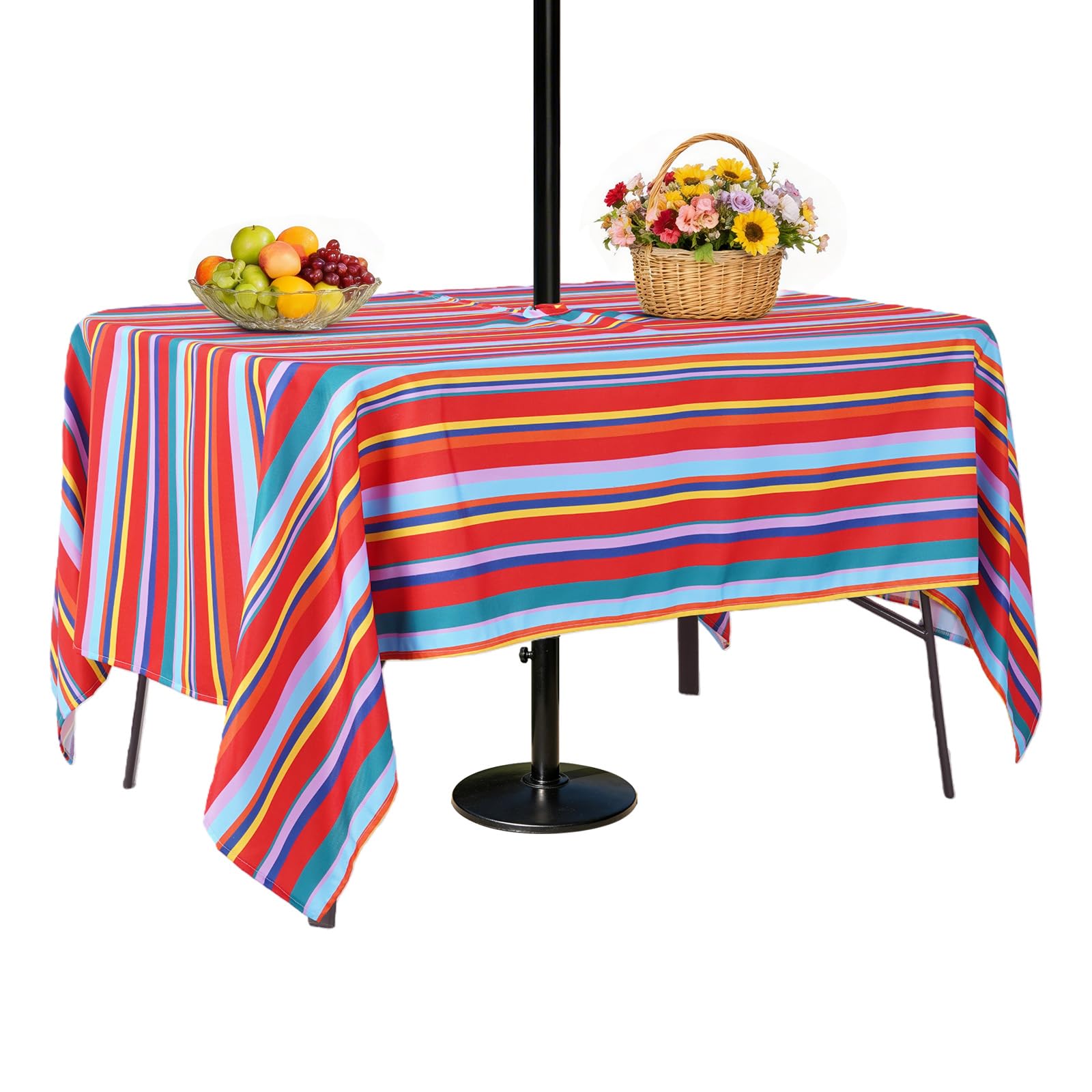 SquarePie Outdoor Tablecloth Rectangle with Umbrella Hole and Zipper Waterproof Spillproof Table Cloth for Spring Summer Picnic Patio Garden, 60x84