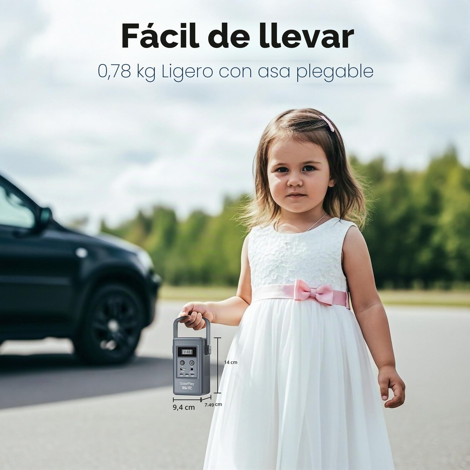SolarPlay Q100 Estación de Energía Portátil de 100 W, Pequeño Generador con Tomas de Corriente/CC/luz LED/USB, Batería Externa de 92,5 Wh para Acampadas, Respaldo Doméstico y Cortes de Emergencia