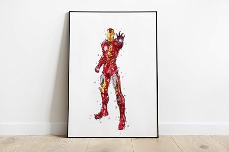 amazon com 52 north superhero marvel avengers dc splatter watercolour framed print wall art gift spiderman iron man hulk thor batman star wars more iron man posters prints