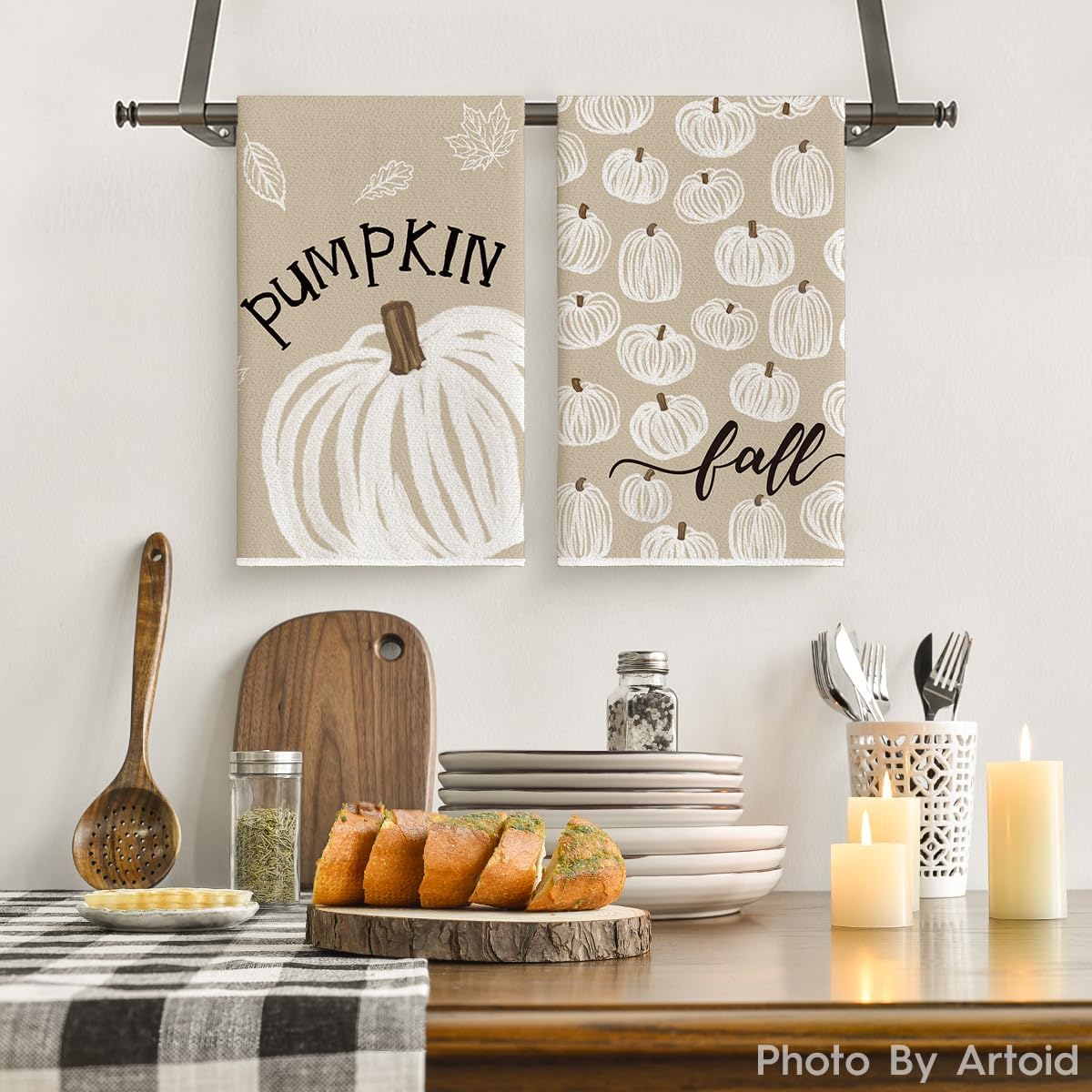 Artoid Mode Brown Pumpkins Fall Kitchen Towels Set of 2 18x26 Inch