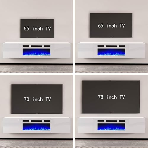 Miniatura 5 de AMERLIFE Soporte de TV flotante con chimenea eléctrica de 36 pulgadas, acabado brillante, centro de entretenimiento con chimenea con almacenamiento