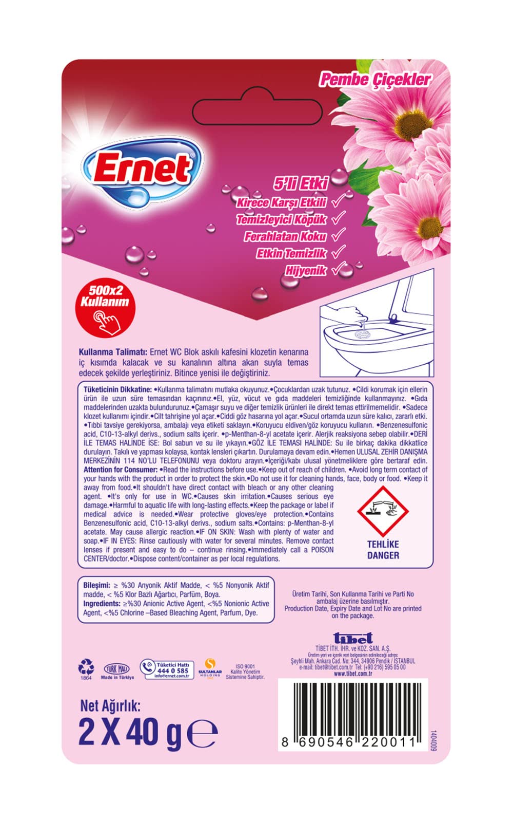 Ernet Süp Klozet Blok Beyaz Çiçekl 2X40G