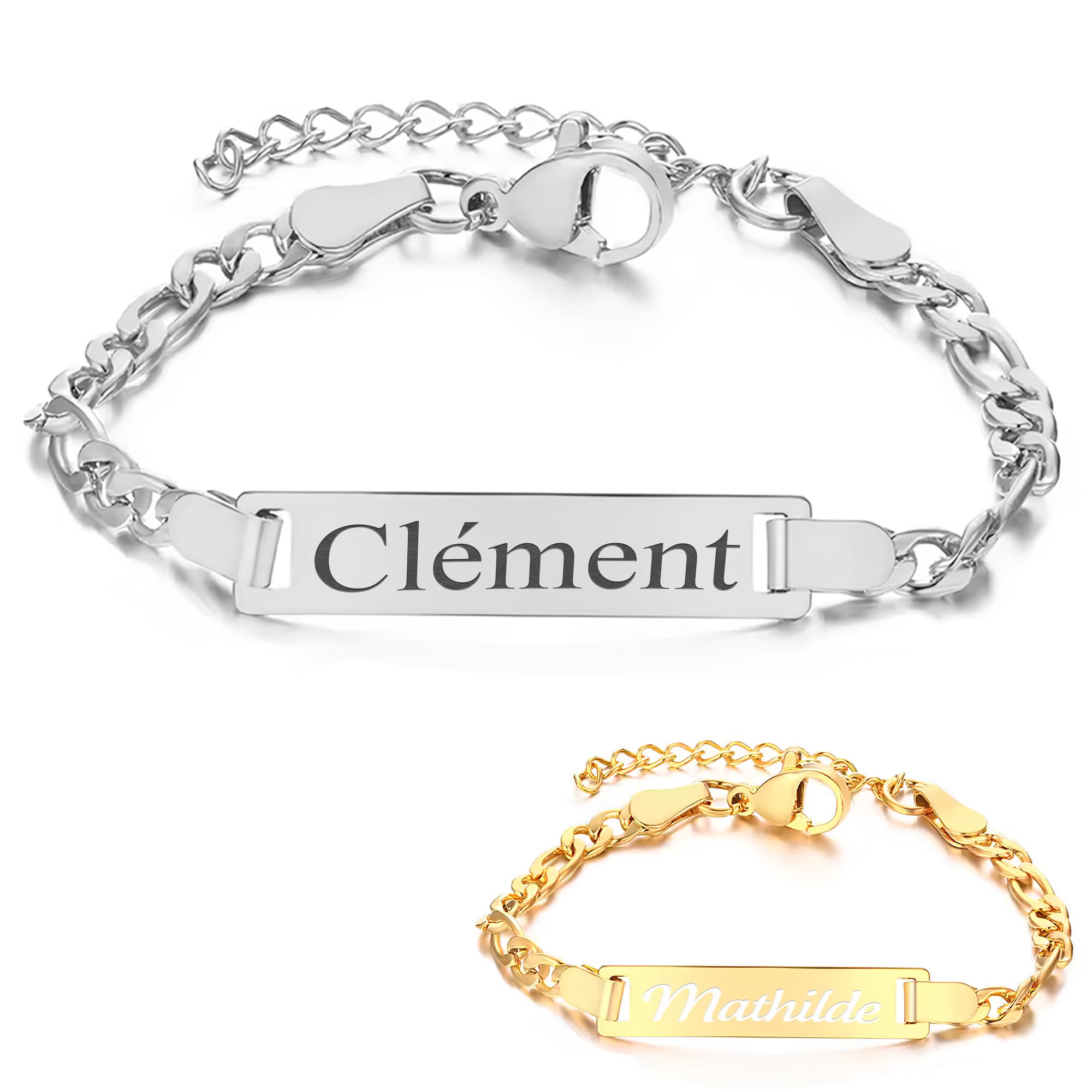 KDO MAGIC – Gourmette enfant personnalisable – Bracelet bébé avec gravure – Gourmette doré ou argent personnalisée - Prénom gravé – Idée cadeau bébé, enfant, cadeau de baptême, naissance