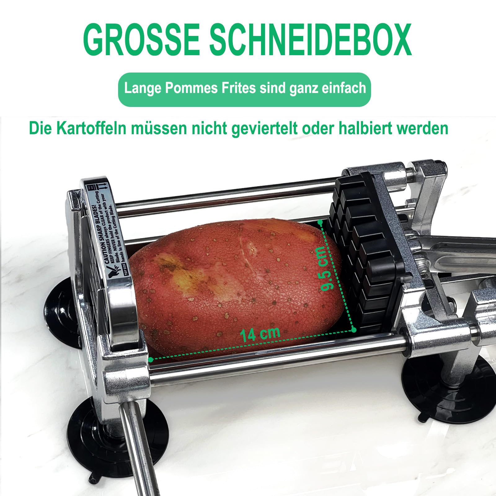 Eascandy Pommes-Frites-Schneider, Hochleistungs-Kartoffelschneider, Kartoffelschneider aus Edelstahl für Süßkartoffeln, Karotten, Yamswurzeln und Gurken. (12 mm & 9,5 mm & 6,35 mm Schneider)