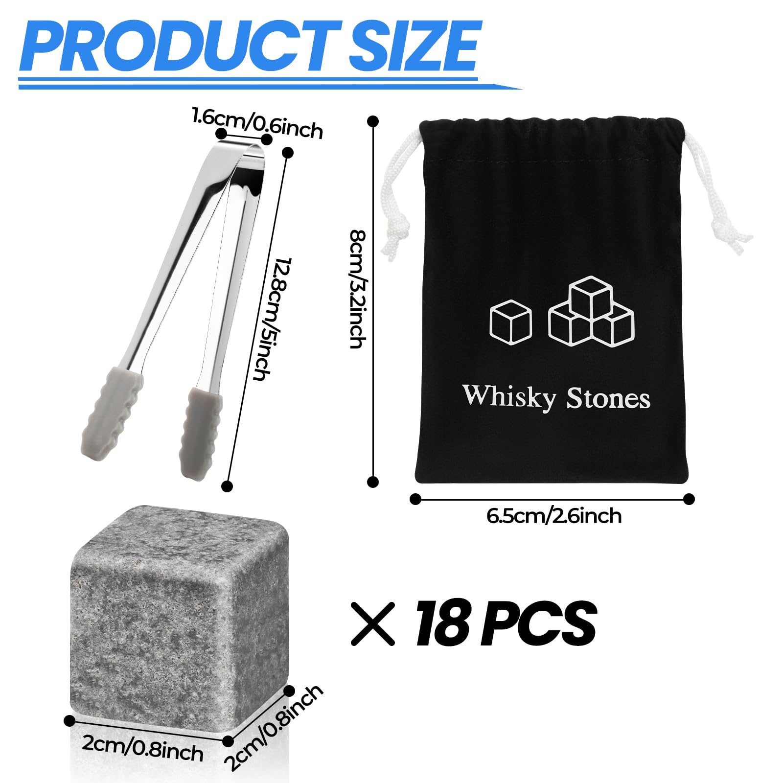 18 piedras de whisky de granito reutilizables, juego de piedras de whisky con bolsa de tela y clip de hielo, piedras de enfriamiento, regalos para hombres, maridos, Navidad, cumpleaños, día del
