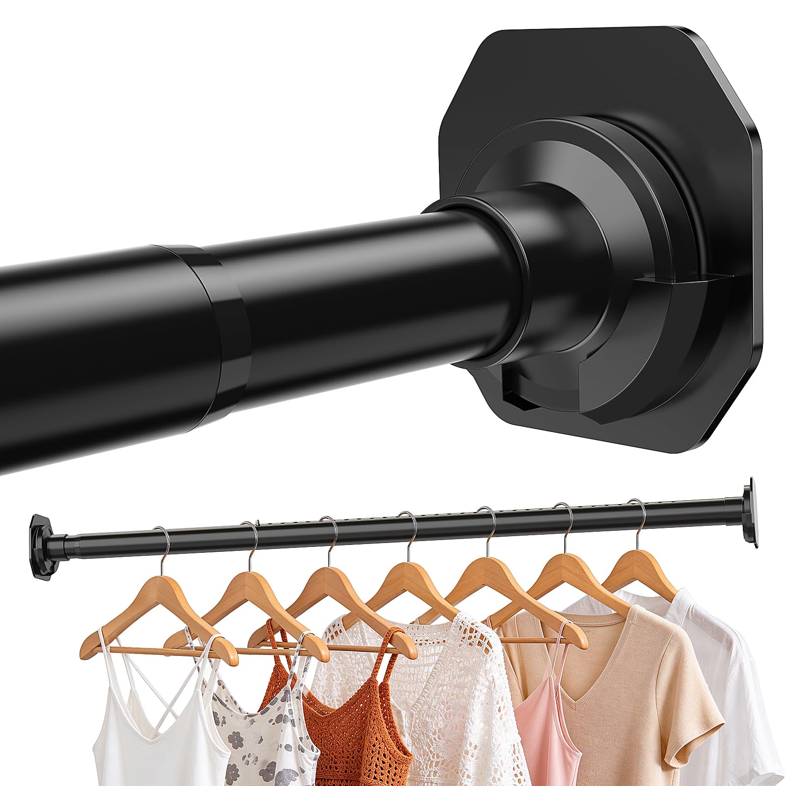 WELDUN Gardinenstange ohne Bohren 98-150cm Vorhangstange ohne Bohren Φ32mm Duschvorhangstange inkl 2 Wandsockel Teleskopstange Klemmstange für Badezimmer und Fenster Kleiderstange Schrank Schwarz