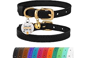 BRONZEDOG Leather Cat Collar with Bells for Boy