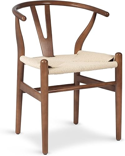 Miniatura 8 de Silla de comedor moderna de madera de mediados de siglo de tejido de polietileno y corteza asiento de cáñamo natural juego de 2