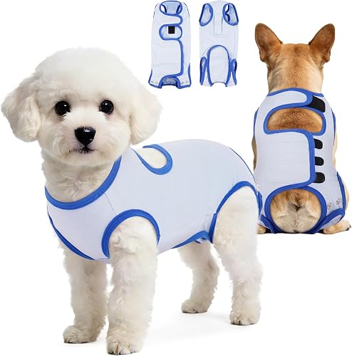 IDOMIK Adjustable Dog Surgery Recovery Suit, Anti-Lick Dog Onesie,Blue,L