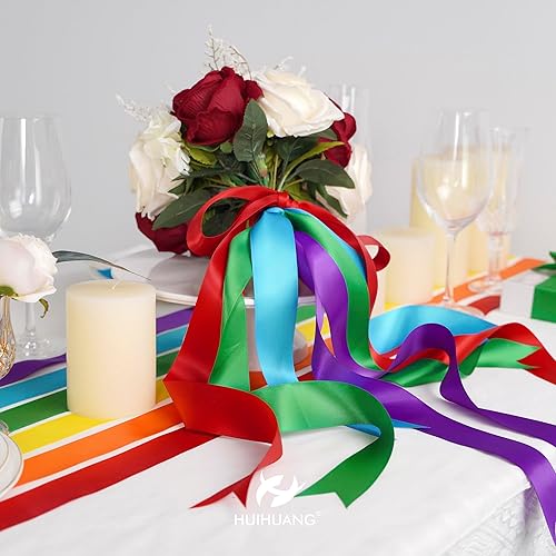 Miniatura 10 de HUIHUANG Cinta rosa rosa de 1-12 pulgadas, color rosa polvorientooro rosarosa malvavainillamelocotón, cintas de satén para ramo de flores de boda,