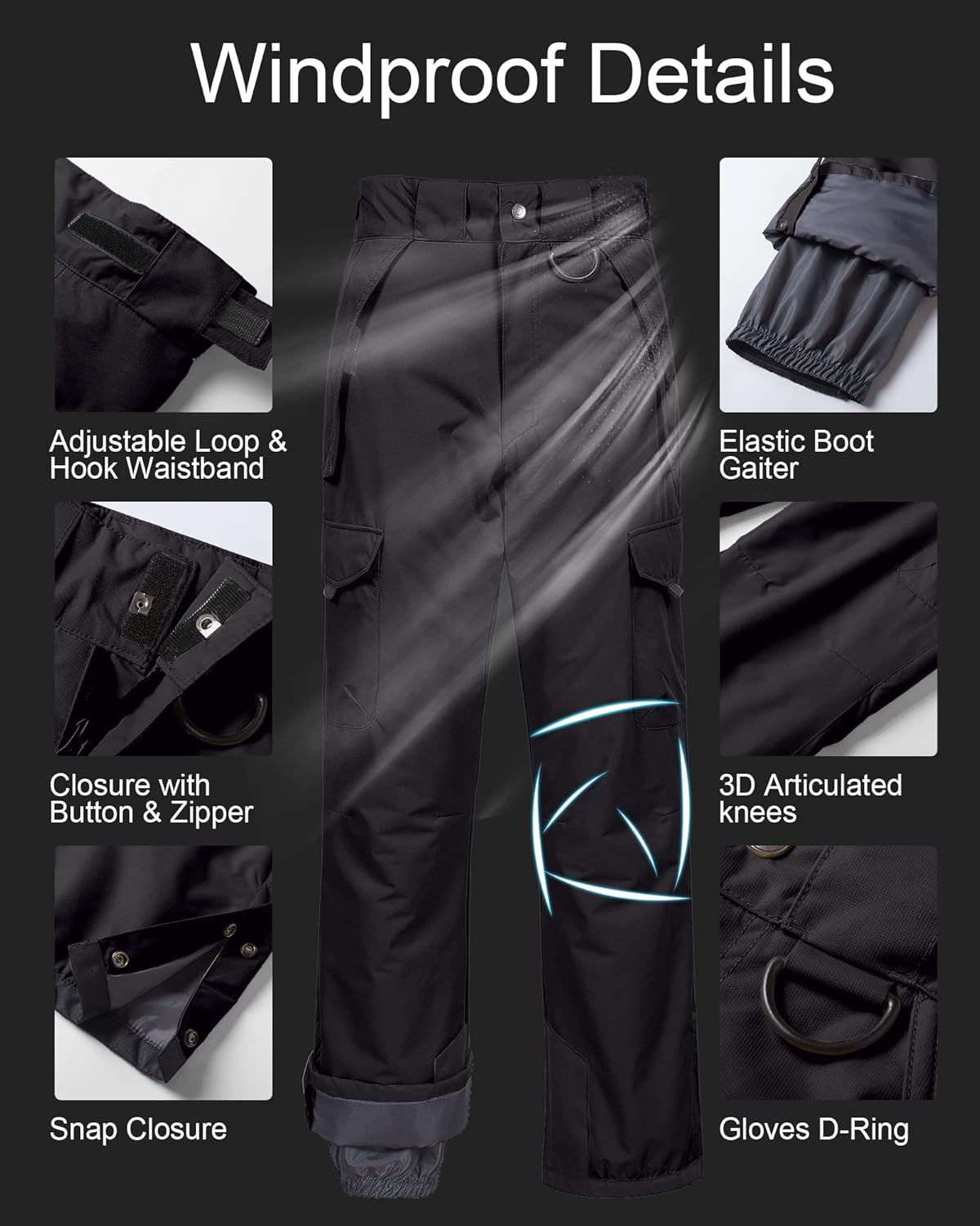 CREATMO US Men's Snow Pants Ski Bibs Waterproof Insulated Winter Snowboard Cargo - Image 5