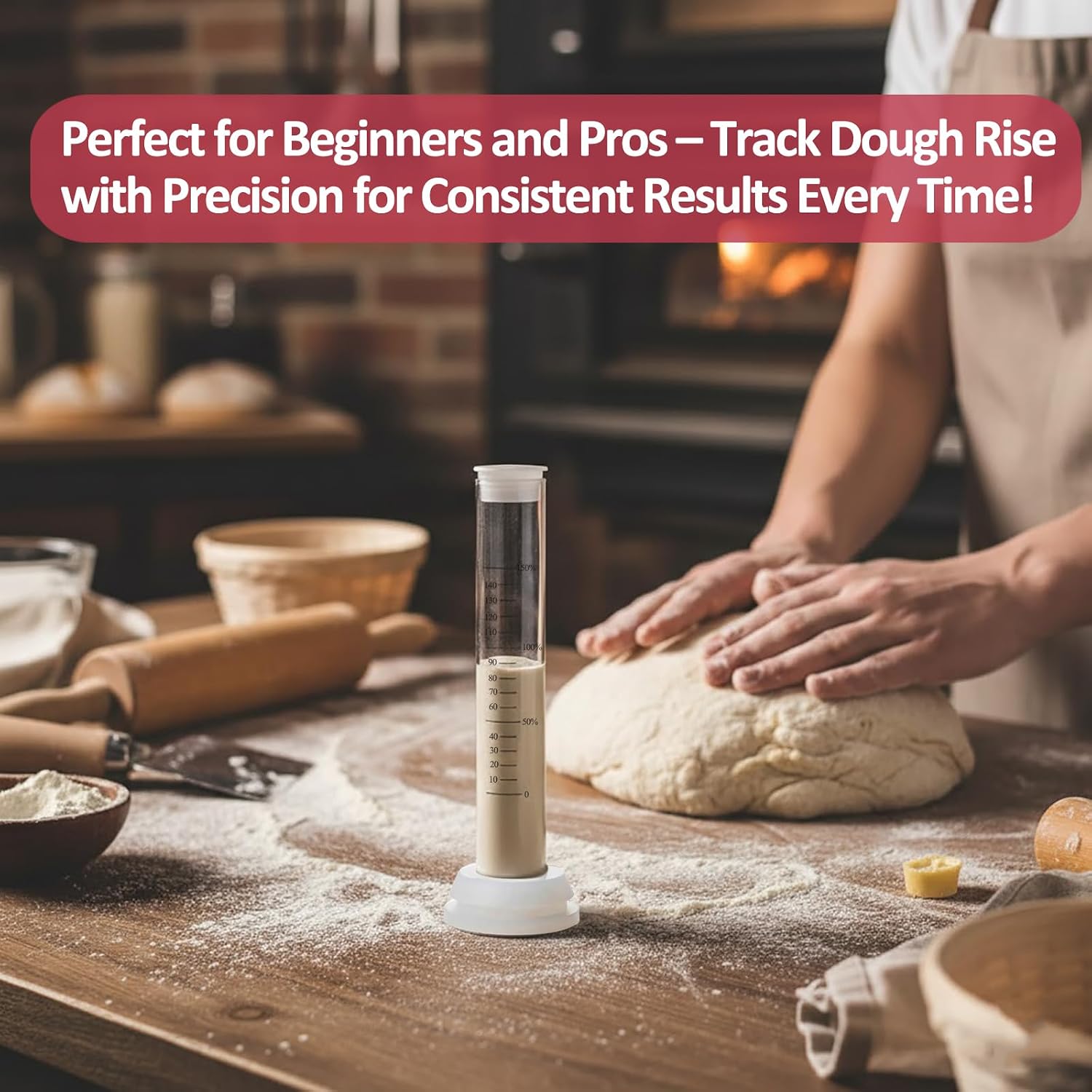 Sourdough Aliquot Jar Set, Glass Fermentation Tracker Tube with 0–150% Scale, Precision Sourdough Starter Kit for Dough Rise, Bread Proofing, Home Baking Supplies (2 Pack)