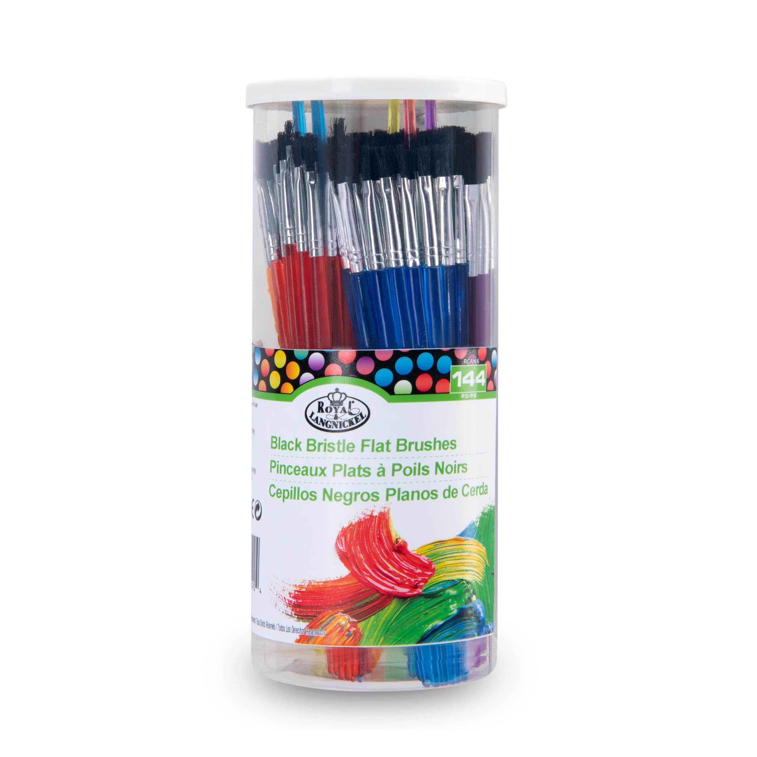 Art Brushes Classroom Canister Set 144 Flat Bristle Royal and Langnickel