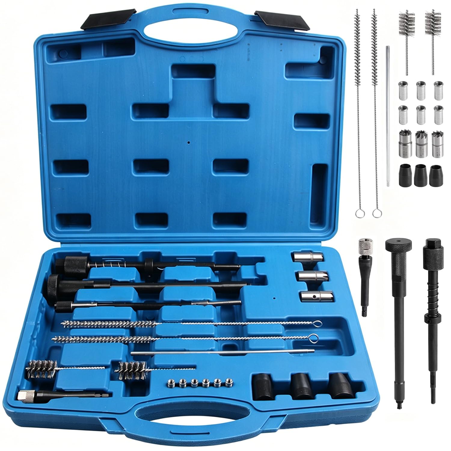 Kit de nettoyage d'injecteur, 21 pièces, ensemble de fraises avec têtes de fraisage en carbure de tungstène, brosses, accessoires et boîte à outils manuels, brosse de nettoyage pour injecteurs diesel