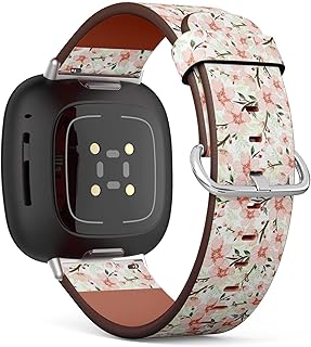 CJBROES Replacement Leather Watch Band, Compatible with Fitbit Versa 3 and Fitbit Sense of Wristband Bracelet Accessory - Botanical