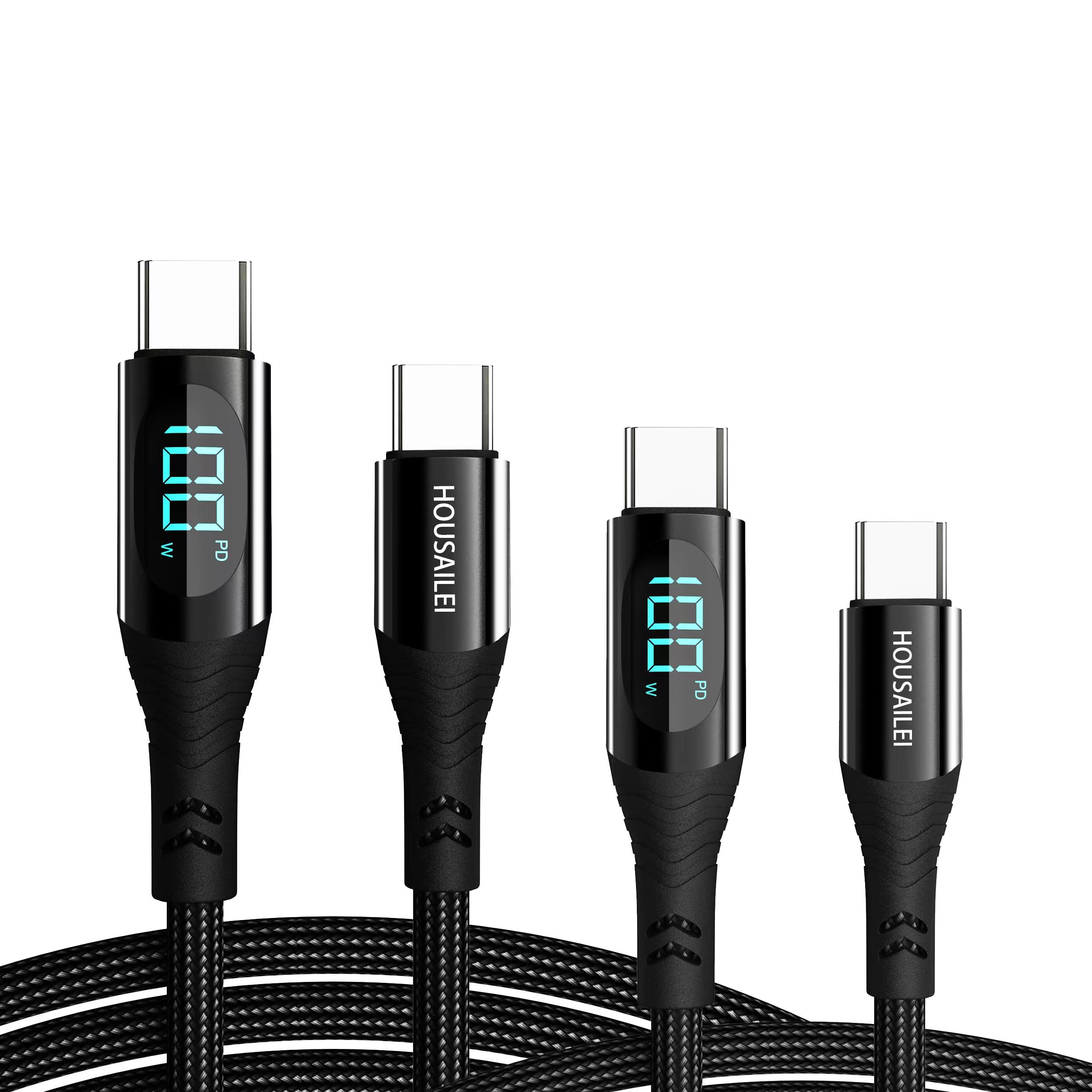 housailei USB-C Cable[2-Pack,4FT/6.6FT],Type C Super Fast Charging with LED Display,USB C Charging Cable 480Mbps Data Nylon Braided Compatible with Samsung Galaxy iPad MacBook Pixel