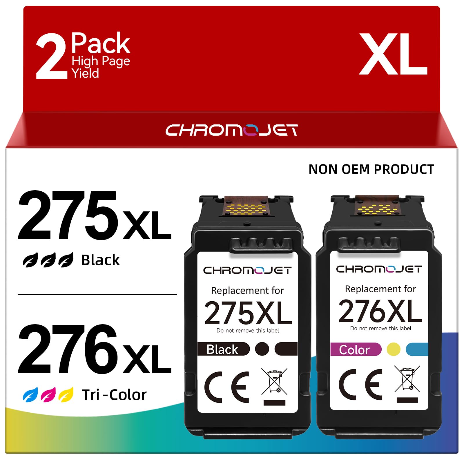 Chromojet 275XL 276XL Ink Cartridges Compatible for Canon Printer Ink 275 276 PG-275XL CL-276XL PG275XL CL276XL fit for Pixma TS3720 TR4720 TR4700 TR4723 TR4722 TS3500 TS3520 TS3522 Printer（2 Pack