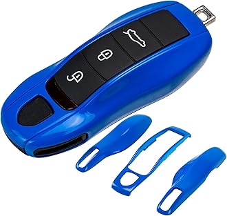 AeroBon 3-Piece Painted Key Cover Key Fob Shell Compatible with Porsche Key Shell Replacement (MK1, Shark Blue)