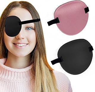 2PCS Eye Patch, Medical Eye Patches for Adults, Adjustable 3D Eye Patch, Soft Amblyopia Lazy Eye Patches for Left or Right Eyes, for Adults and Kids (Black, Pink)