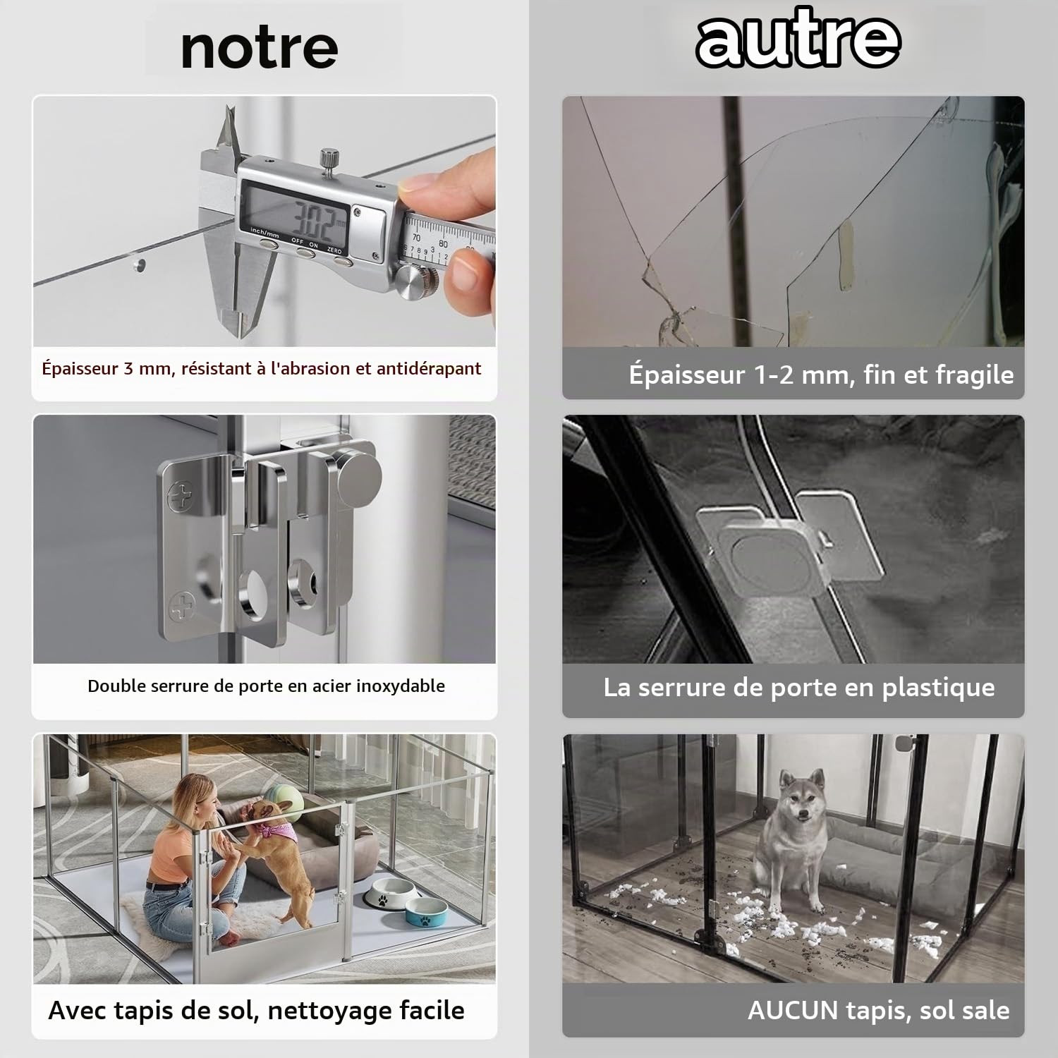 Parc Chien Intérieur Grande Taille: Enclos Grand Chien XXL Extérieur en Métal - Caisse de Mise Bas pour Chiens Chat Lapin en Acrylique 120x120x61cm