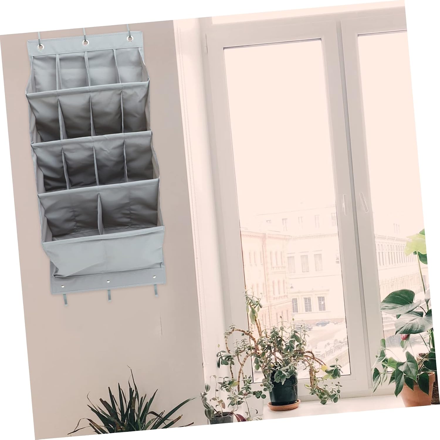 Ciieeo Multi-layer over The Door Organizer Hanging Storage Bag for Shoes Accessories Breathable Space-saving for Home Office Gray